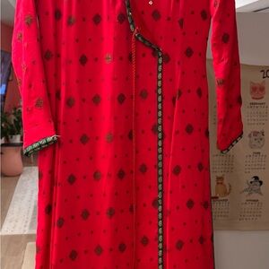 Red Patterned Long Sleeve Shalwar kameez/ desi clothes